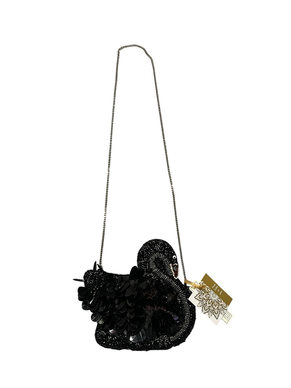Beaded Black Swan Evening Crossbody Bag - Sequined Accent